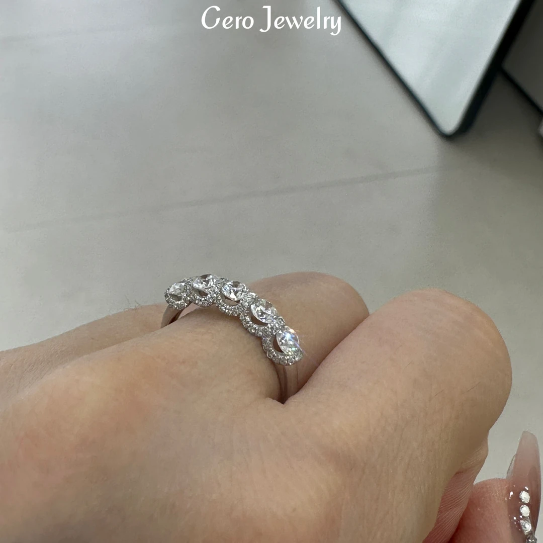 CERO【一克拉】18k金轻奢时尚百搭豪镶 五公主钻石排戒AA0346