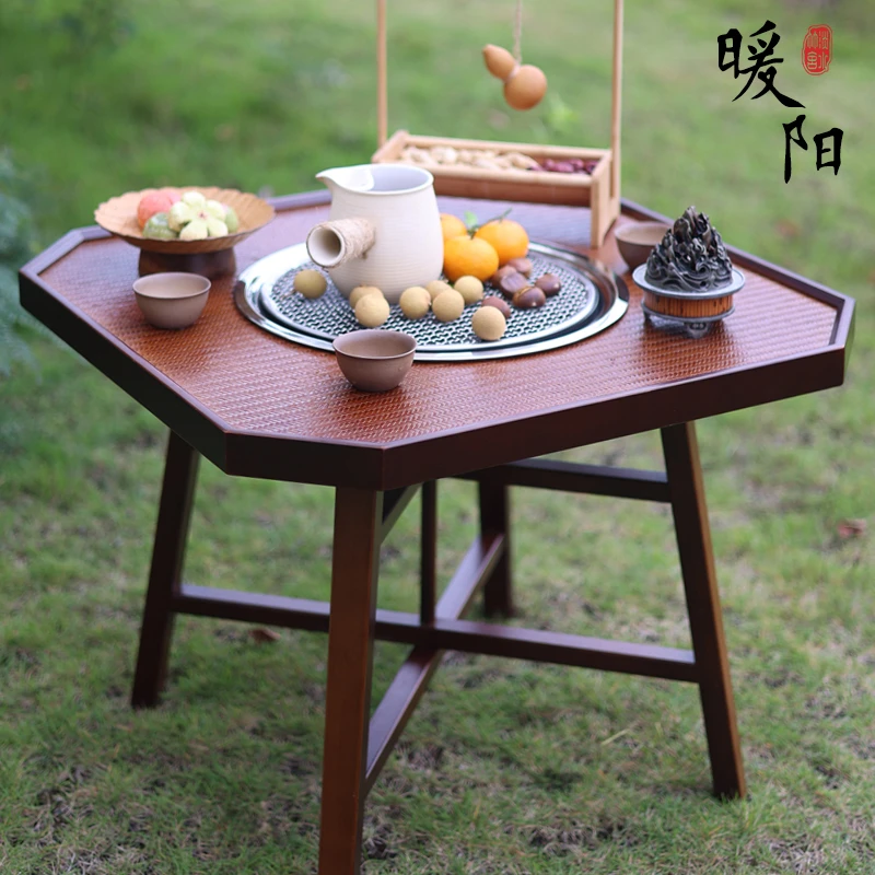 暖阳竹编烧烤桌茶桌户外围炉煮茶高山楠竹家用围炉煮茶器具全套