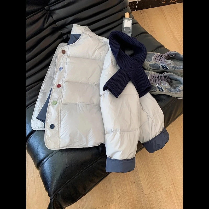 T【送围巾】2024冬季新款短款女小个子小清新彩色扣减龄面包服外套