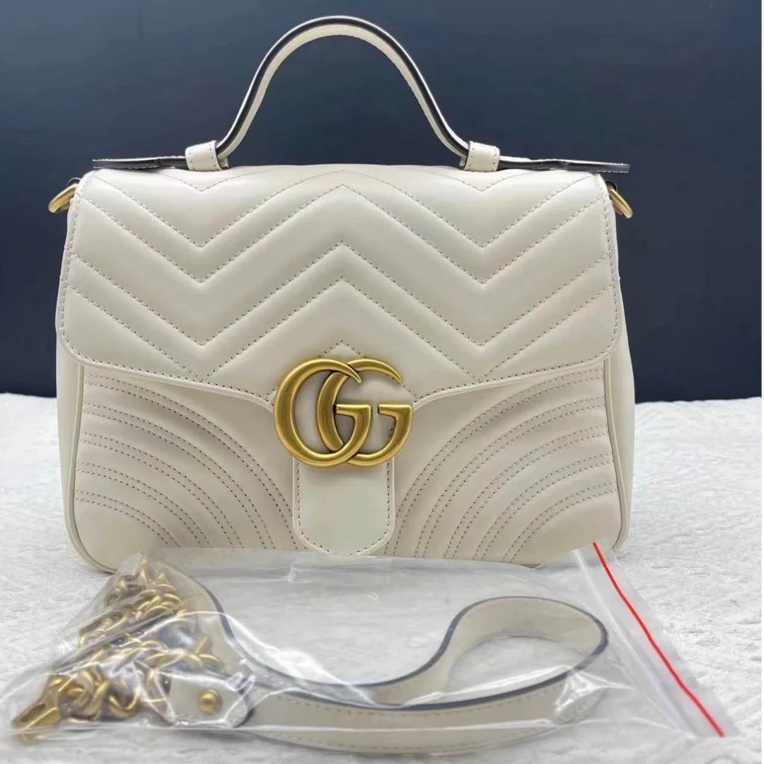 95新 GUCCI/古驰 安洁利 古驰白色马蒙手提单肩斜挎包