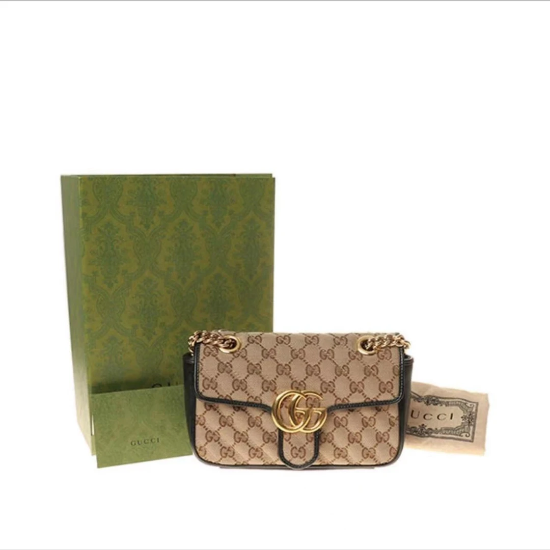 95新 GUCCI/古驰 安洁利Gucci马蒙22帆布斜挎包链条包女士ZB00973