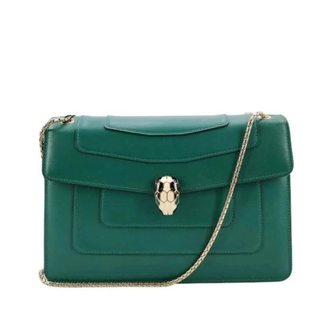95新 BVLGARI/宝格丽 安洁利宝格丽蛇头中号绿色单肩包zb00885