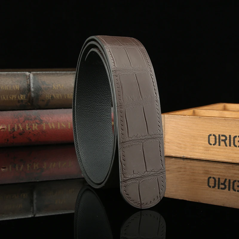高端正宗进口尼罗鳄腰带男士皮带经典纯手工缝线裤腰带时尚鳄鱼皮