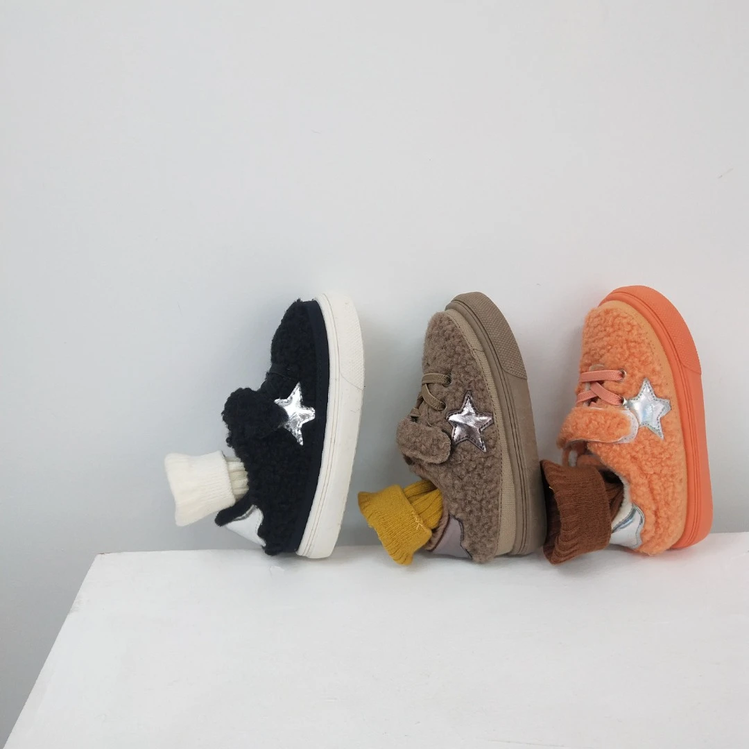 707冬季新款儿童板鞋韩版男女童加绒棉鞋魔术贴宝宝休闲毛毛鞋