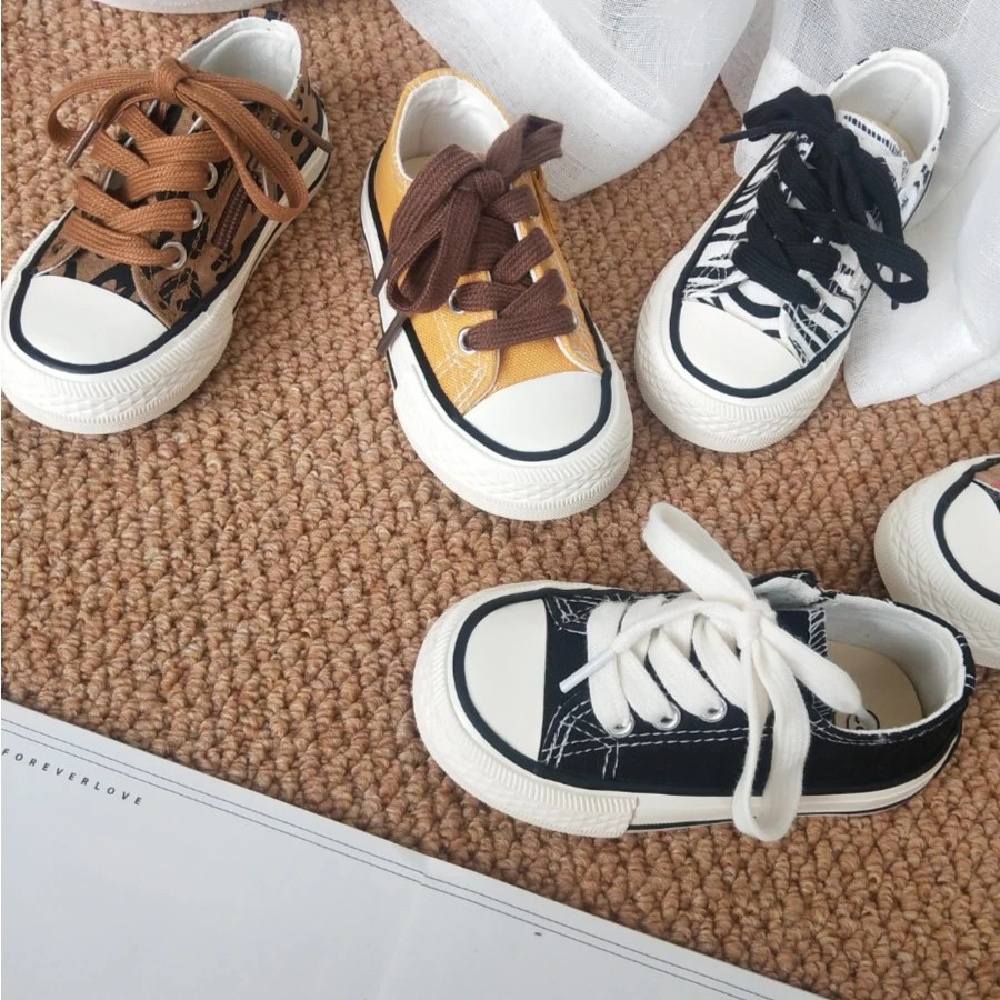 0112男女童拼色时尚百搭侧拉链帆布鞋韩版中性低帮一脚蹬单鞋