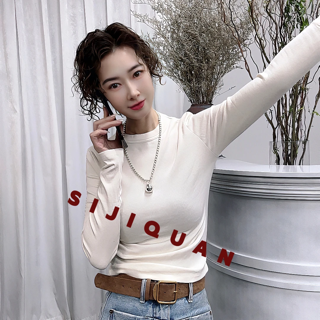 【四季泉定制】时尚休闲百搭韩版ins显瘦长袖修身磨毛打底衫2660