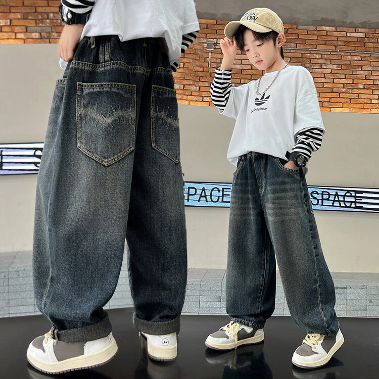 男童牛仔裤秋冬款2025新款儿童加绒长裤冬季中大童裤子男孩秋装潮