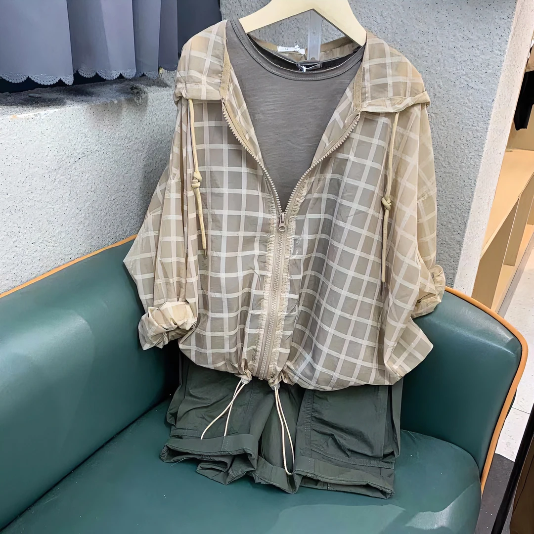 【LIULIUMA】2024新款防晒服外套休闲格子薄款夏季防晒衣时尚百搭