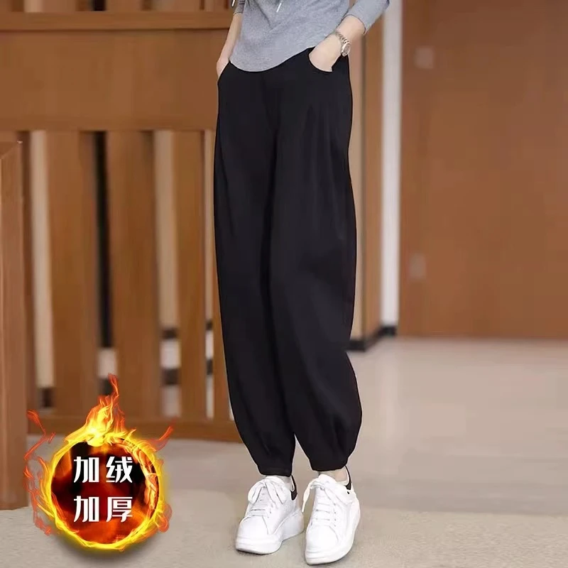 灯笼裤子女大码2024秋冬新款高腰宽松显瘦休闲裤加绒加厚哈伦裤