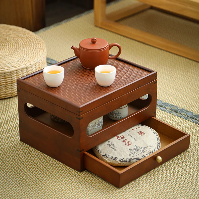 竹制多功能双层抽屉式收纳盒桌面百宝箱茶具收纳置物架整理盒