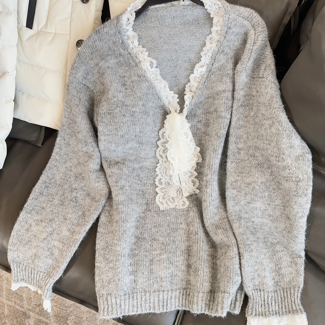 Zwinnie/詹维尼【蕾丝毛衣】气质百搭设计感秋季开衫毛衣 WMU202401