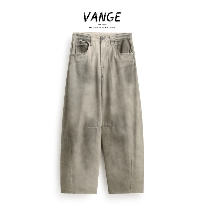 #7014宽松脏脏弯刀裤牛仔男裤复古水洗做旧脏男女同款潮流牛仔裤