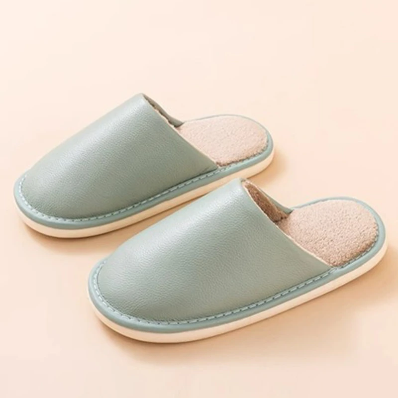 真皮棉拖鞋男秋冬季居家用毛绒室内防水防滑厚底保暖地板拖鞋男