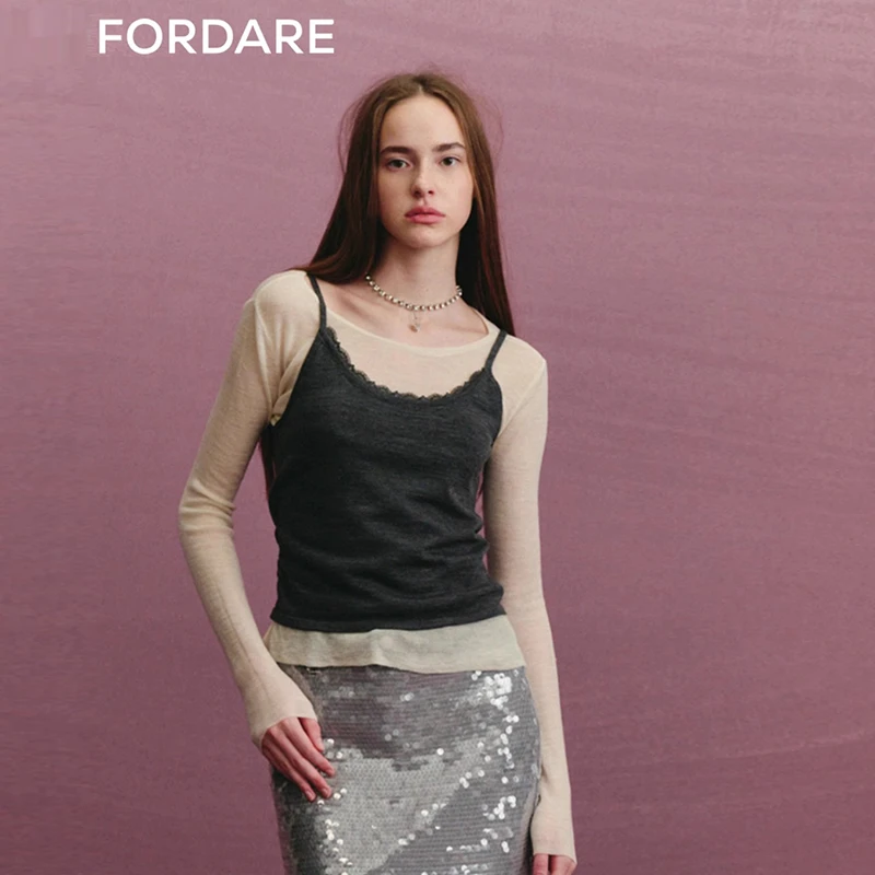 FORDARE24秋季新品 背心长袖假两件打底