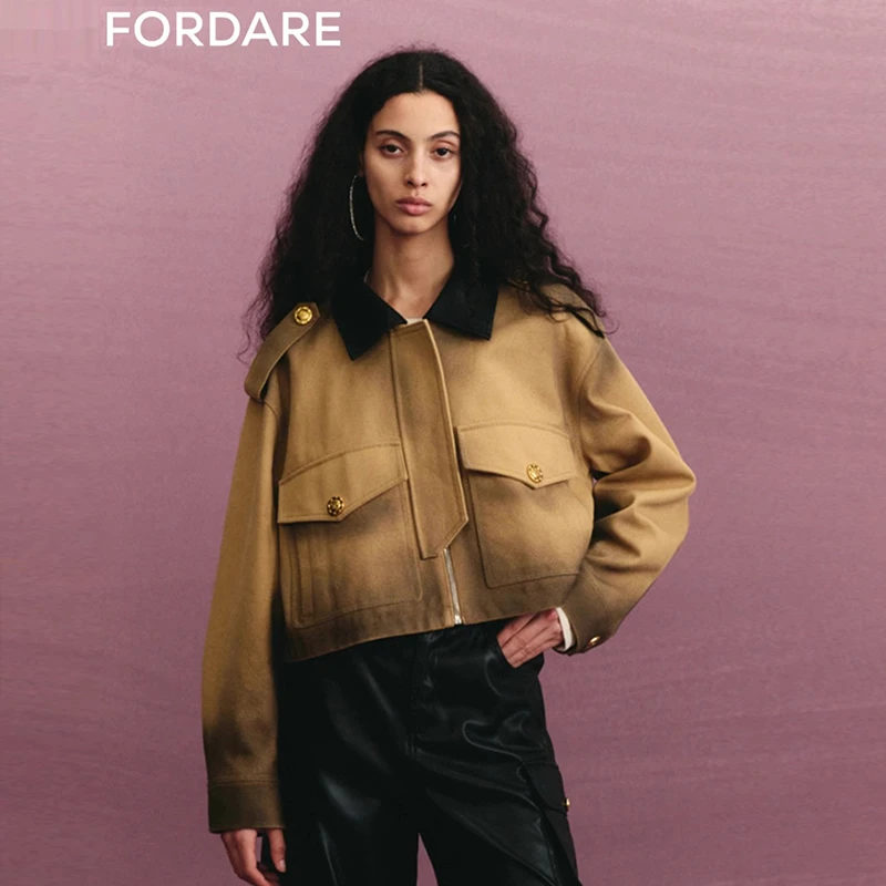 FORDARE24秋冬新品 卡其喷色短款夹克