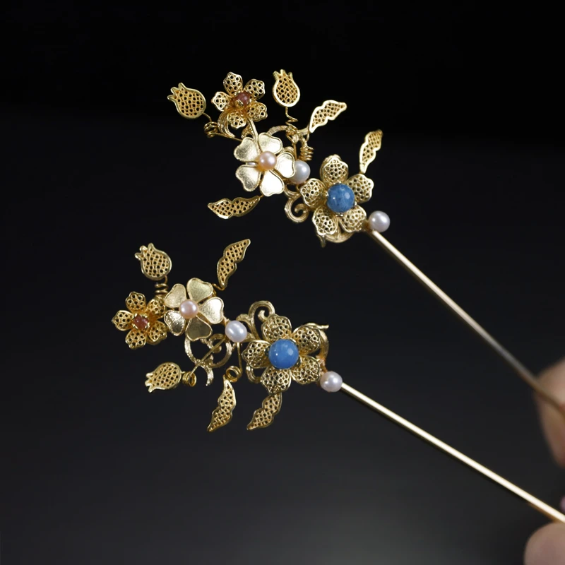 稷氏小筑   小石榴  汉服古风配饰古典配饰发簪花钿发钗