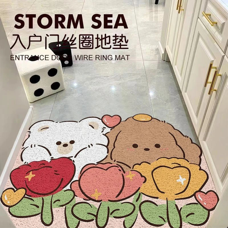 卡通入户丝圈地垫可爱进门玄关脚垫清新大门口耐脏蹭土门垫可裁剪