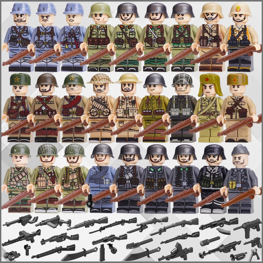 二战军事系列人仔武器八路军美英苏德士兵人偶拼装积木玩具小人偶
