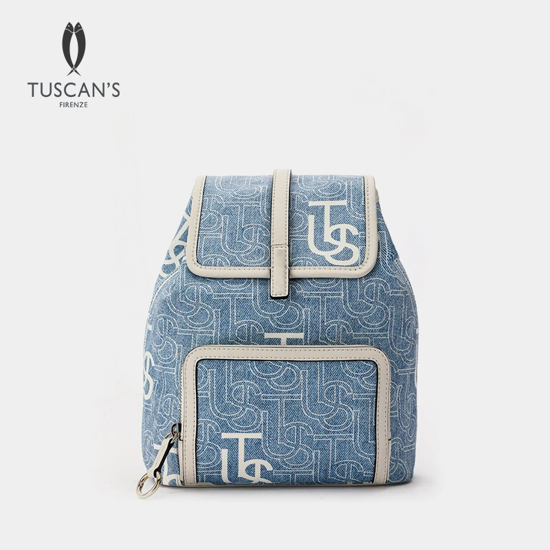 TUSCAN'S时尚潮流复古印花蓝色休闲百搭女士双肩包TS时代双鱼