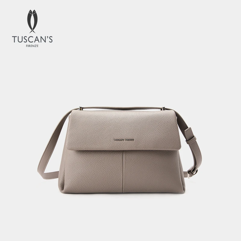 TUSCANS时代双鱼FW24荔枝纹拼接简约牛皮斜挎包