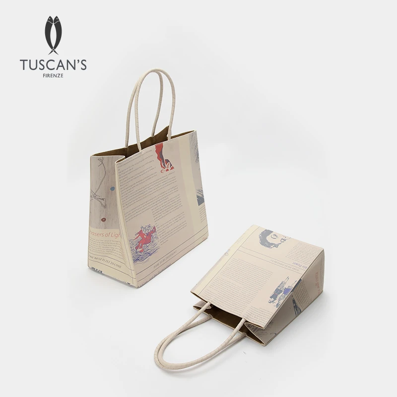 TUSCAN'S复古报纸手提袋大容量购物袋女包单肩托特包包-大小号