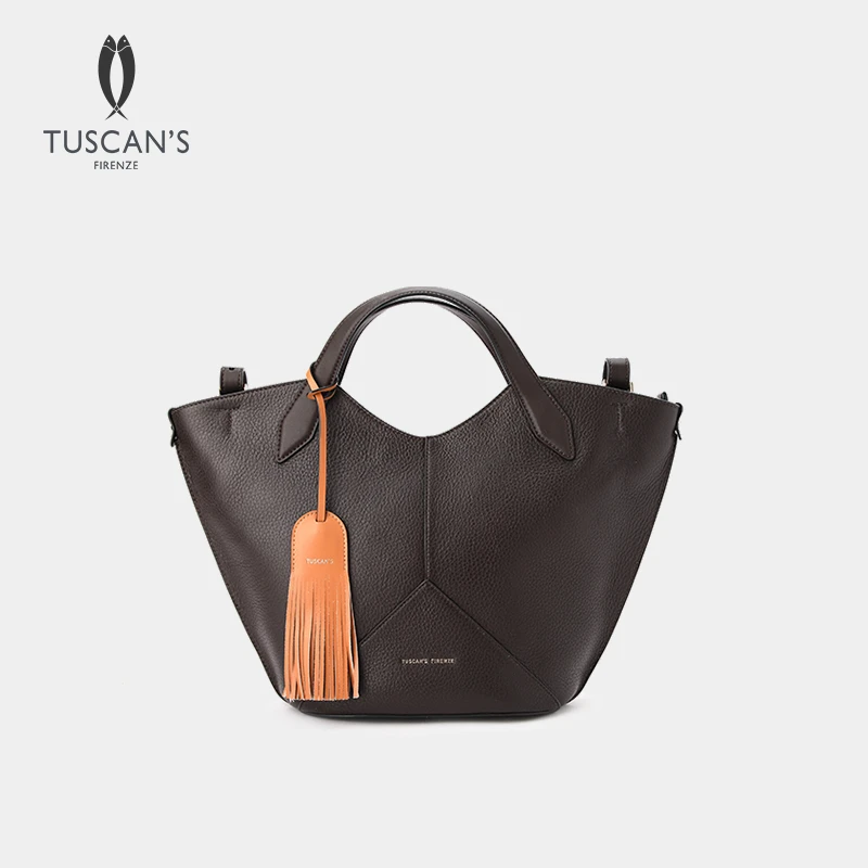 TUSCAN'S时代双鱼FW24烫金挂饰牛皮大托特