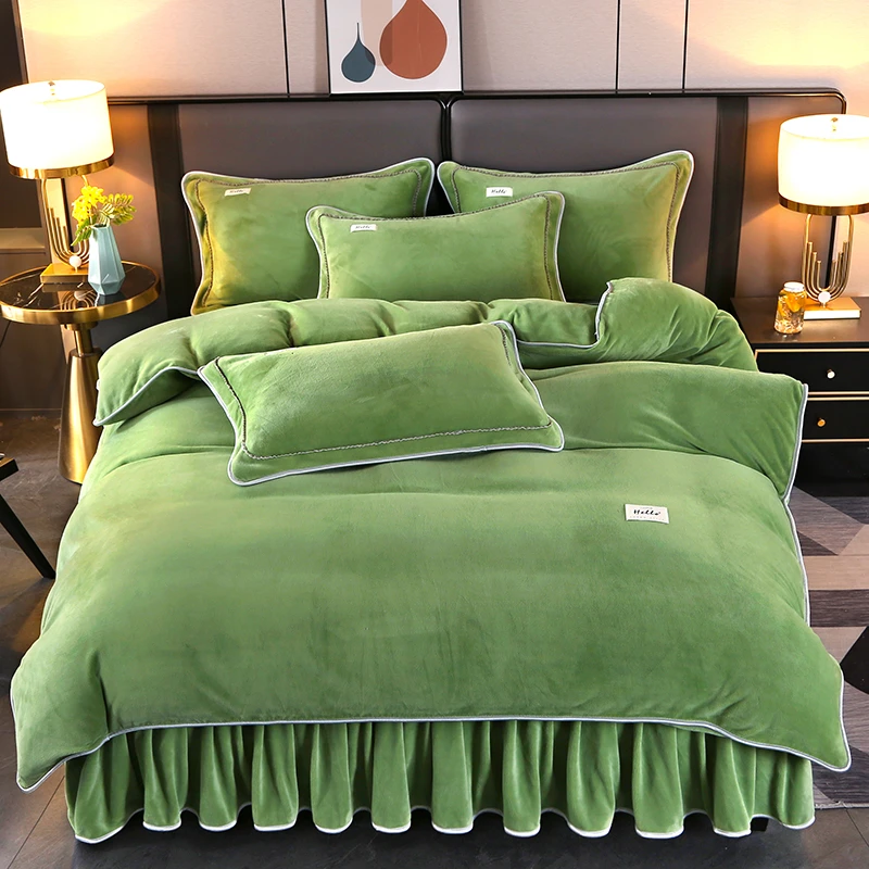 无品牌纯色加厚牛奶绒四件套保暖双面绒床品冬季床上用品