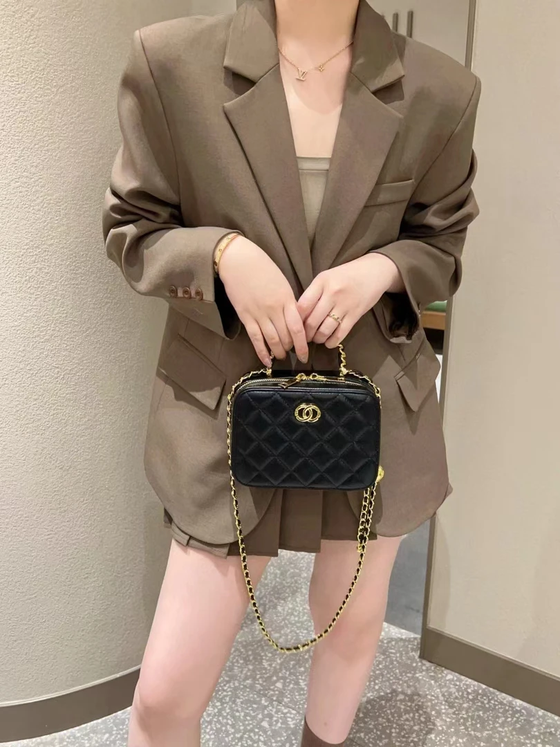 新款女士包包菱格链条盒子包小香风气质轻奢时尚单肩斜挎手提包