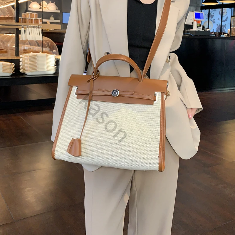高级感包包2024新款帆布凯莉包手提包大容量单肩斜挎包通勤大包女