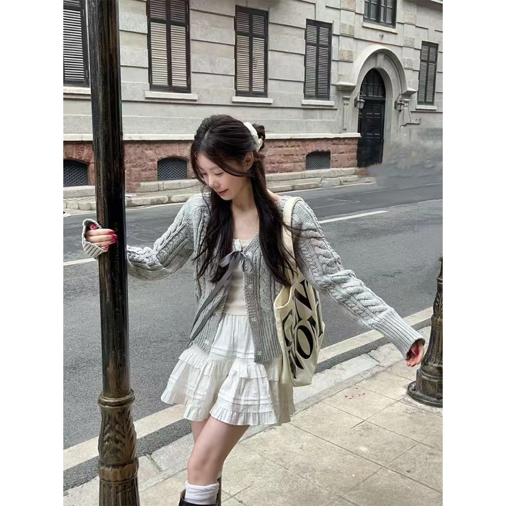清货”针织开衫灰色百搭可盐可甜毛衣开衫外套6600