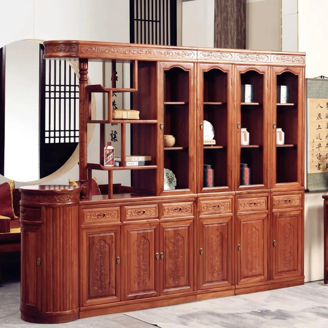新中式实木玄关入户鞋柜客厅屏风进门隔断间厅柜双面酒柜家用书房