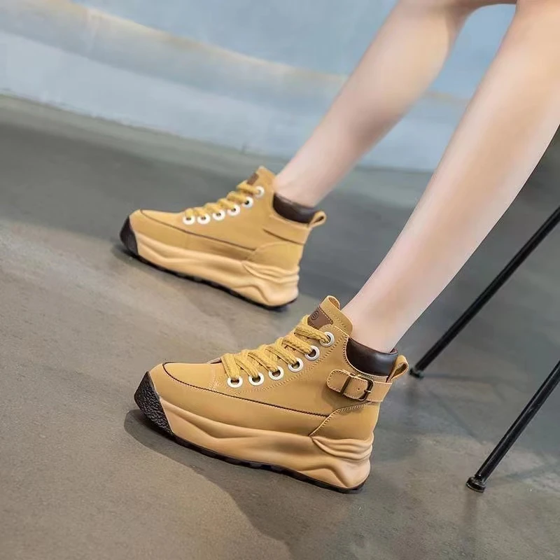 新款时尚休闲百搭厚底系带软底平跟高帮鞋女888