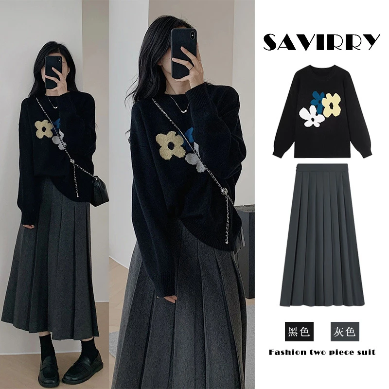 春季套装女2025韩系穿搭设计感减龄针织毛衣显瘦气质半身裙两件套