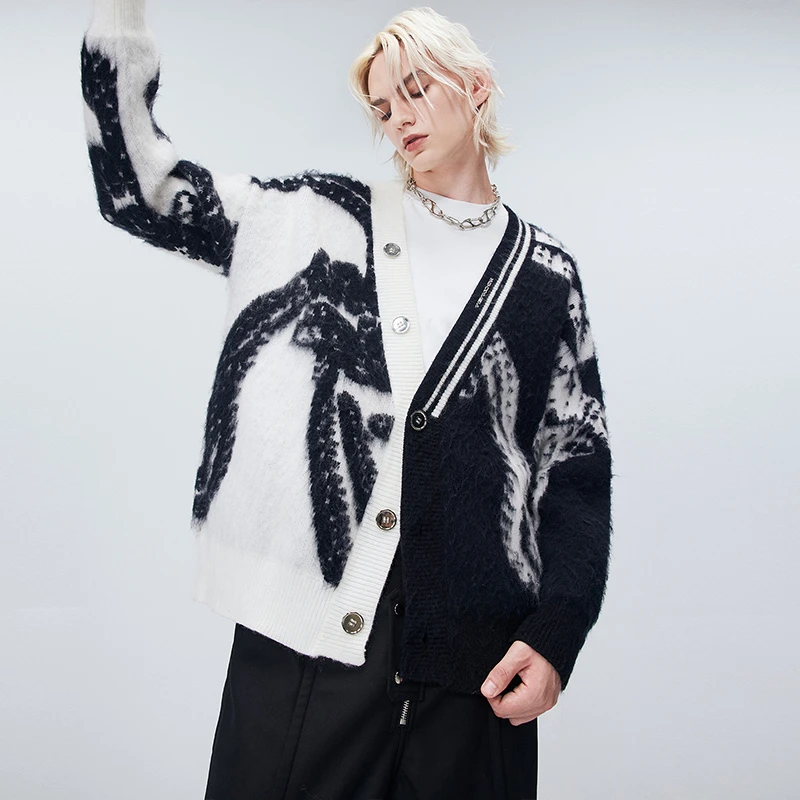 WBWK潮牌男装重磅扎染针织衫男2023秋冬新款慵懒宽松毛衣开衫外套