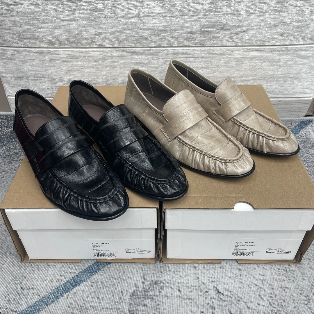 莞产鳗鱼皮乐福鞋百搭圆头休闲鞋英伦风潮流时尚商务真皮西装皮鞋