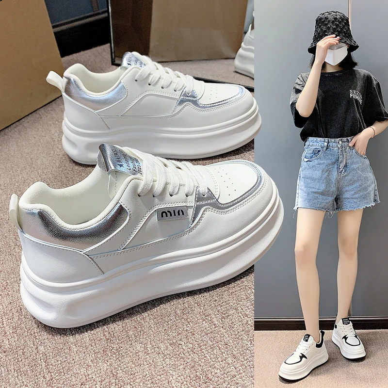 潮流小白鞋女2024年春新款松糕运动鞋休闲圆头浅口系8403P