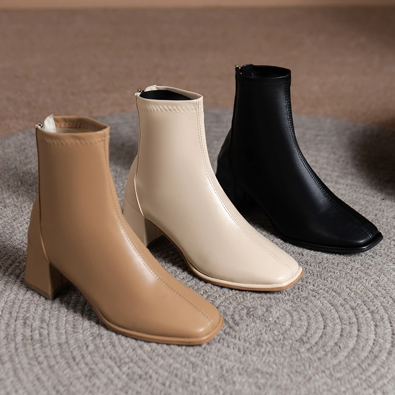 【海外尾单】马丁靴女粗跟2024秋新款百搭后拉链切尔西女短靴及裸靴