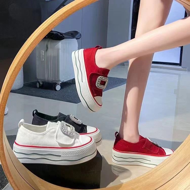 2024新款帆布鞋厚底百搭休闲小白鞋运动魔术贴帆布鞋2172