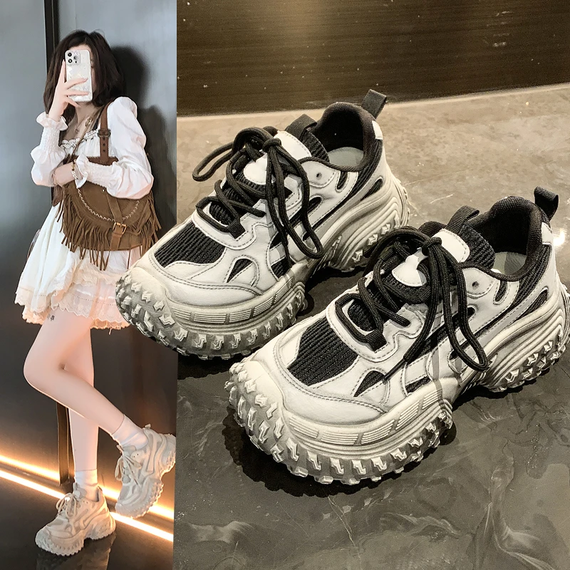 印妍厚底轻便老爹鞋女秋季新款增高老爹鞋女休闲运动跑步鞋P1182