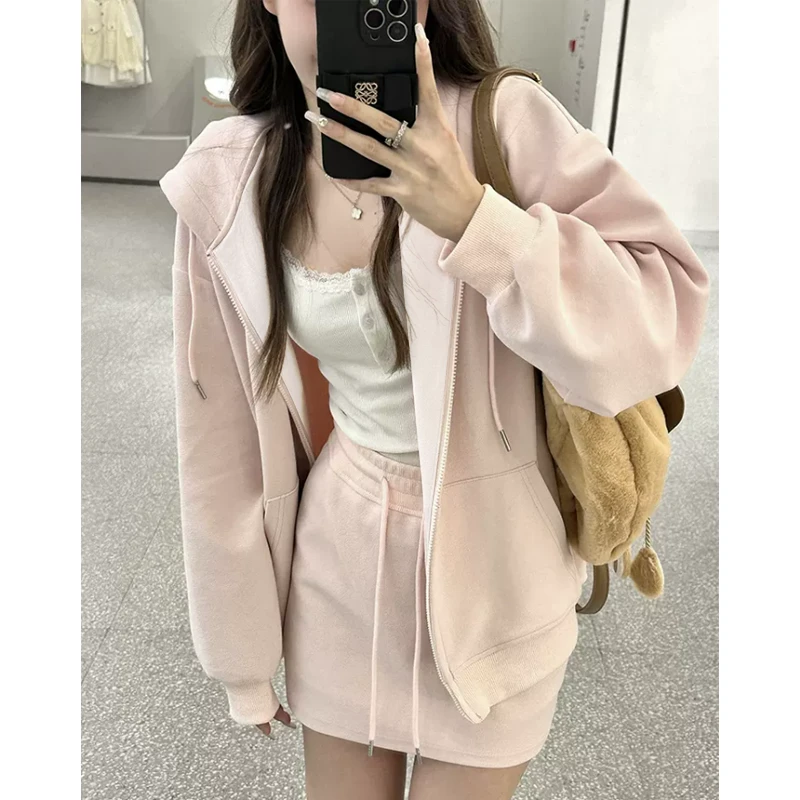 甜妹慵懒风卫衣套装oversize外套女春秋运动连帽春季开衫休闲百搭