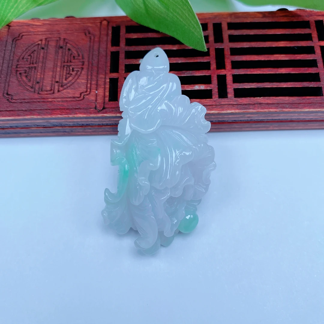 天然A货翡翠白菜百财招财纳福吊坠