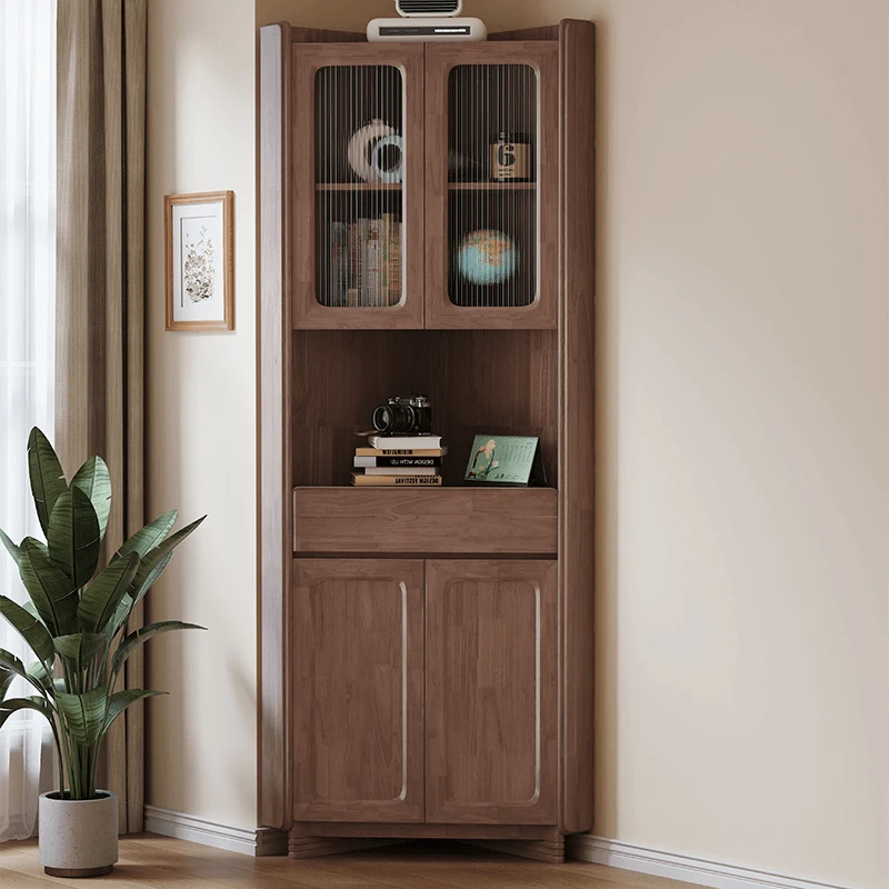 小户型全实木带储物三角柜书架卧室拐角置物架客厅墙角家用转角柜