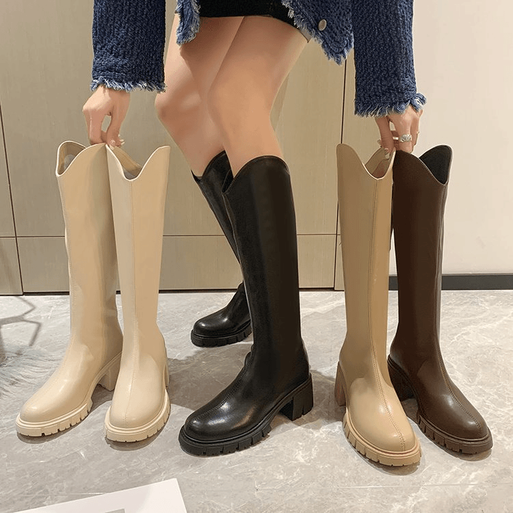 （精美羊皮）【6厘米跟高加绒单里】新款超软时尚百搭骑士靴长筒