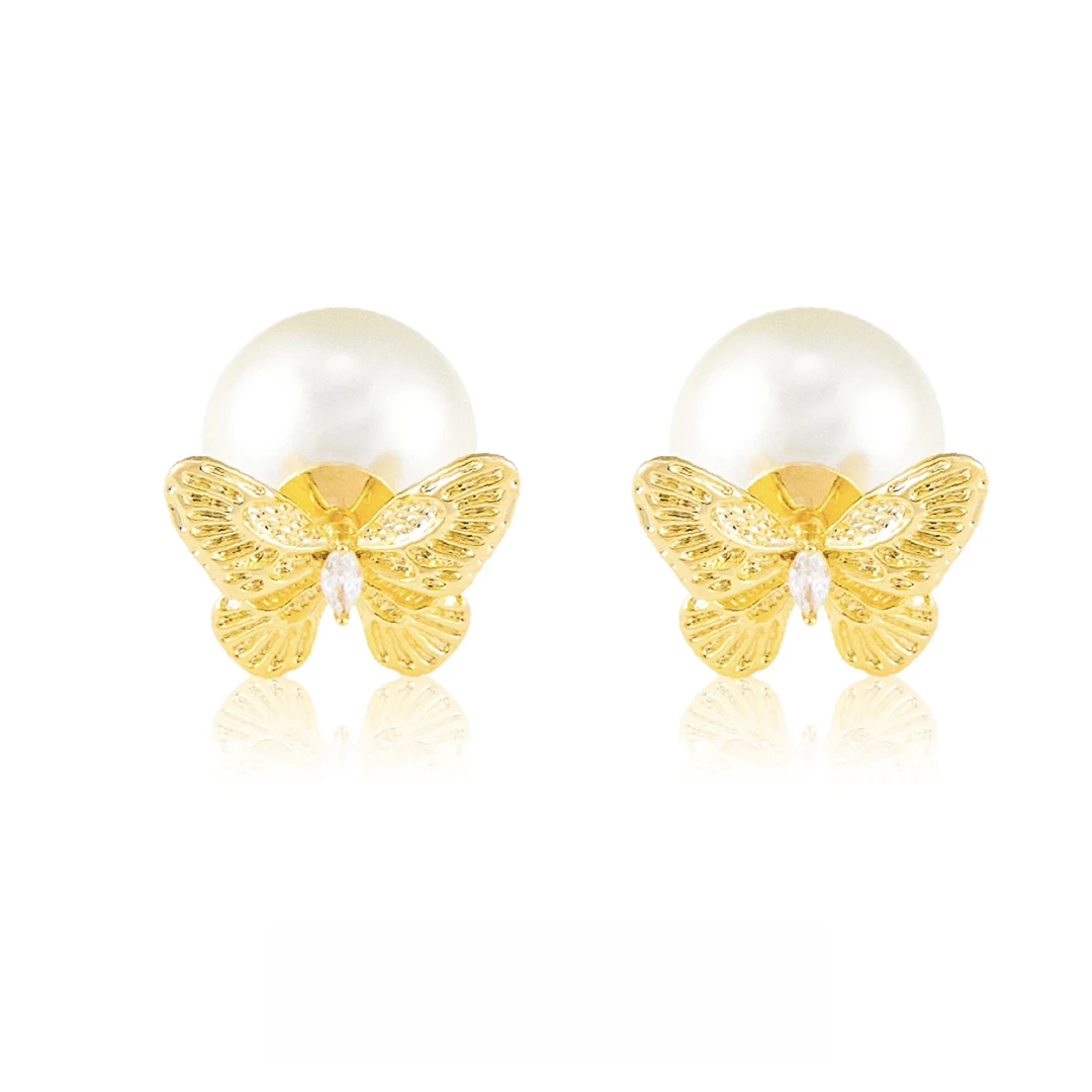 铜合金仿珍珠耳饰 蝴蝶珠珠耳钉A473