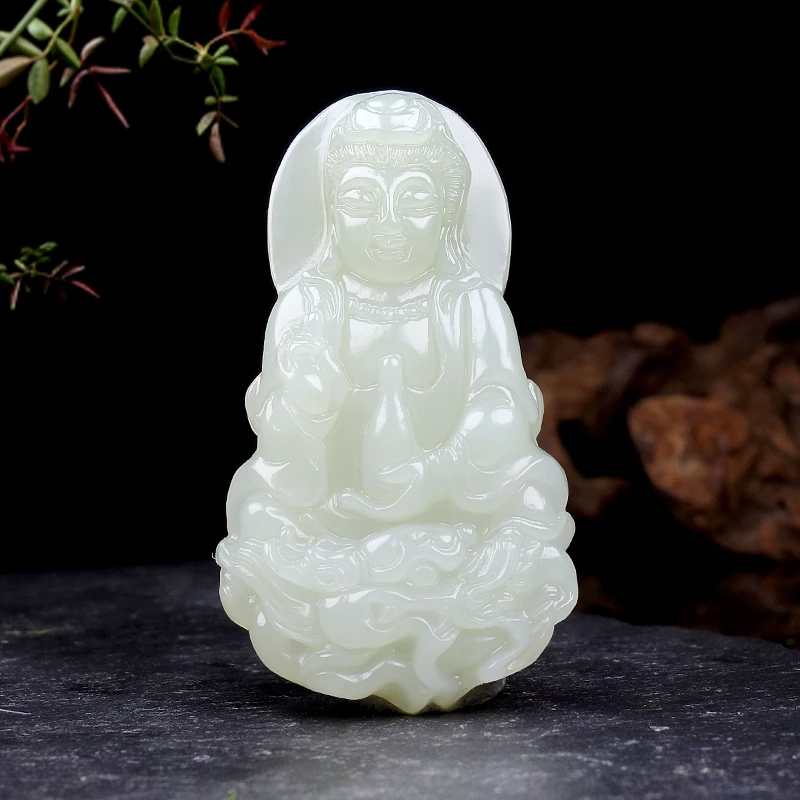 天然玉观音男款御龙观音佛玉石观音菩萨玉佩玉坠正宗和田玉微色差