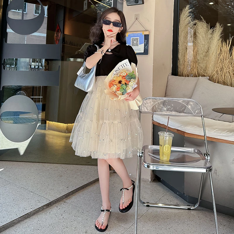 女童连衣裙夏季儿童装裙子新款法式洋气时髦夏装公主裙女孩网纱裙