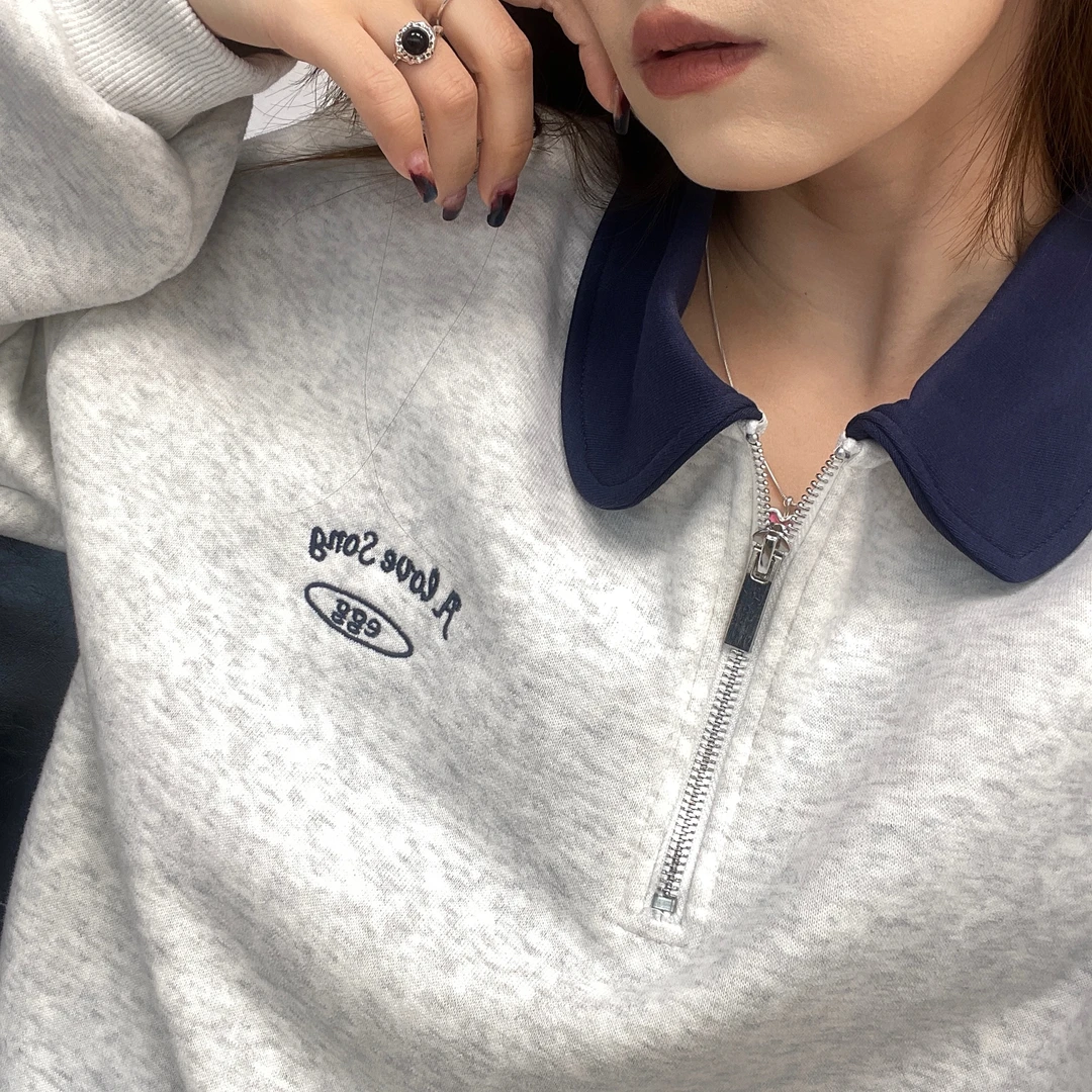 加绒～冬季新款加绒娃娃领拉链卫衣东大门E家卫衣