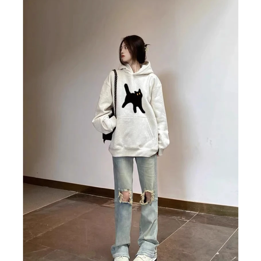 大码女装胖mm新款遮肚子显瘦上衣连帽小个子宽松慵懒加绒加厚卫衣