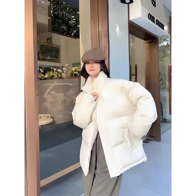 大码女装胖mm美式街头潮牌oversize加厚保暖秋冬情侣立领羽绒棉服