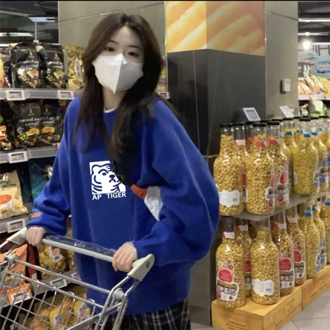 大码女装胖mm新款遮肚子显瘦美式复古情侣卫衣女宽松加绒加厚外套
